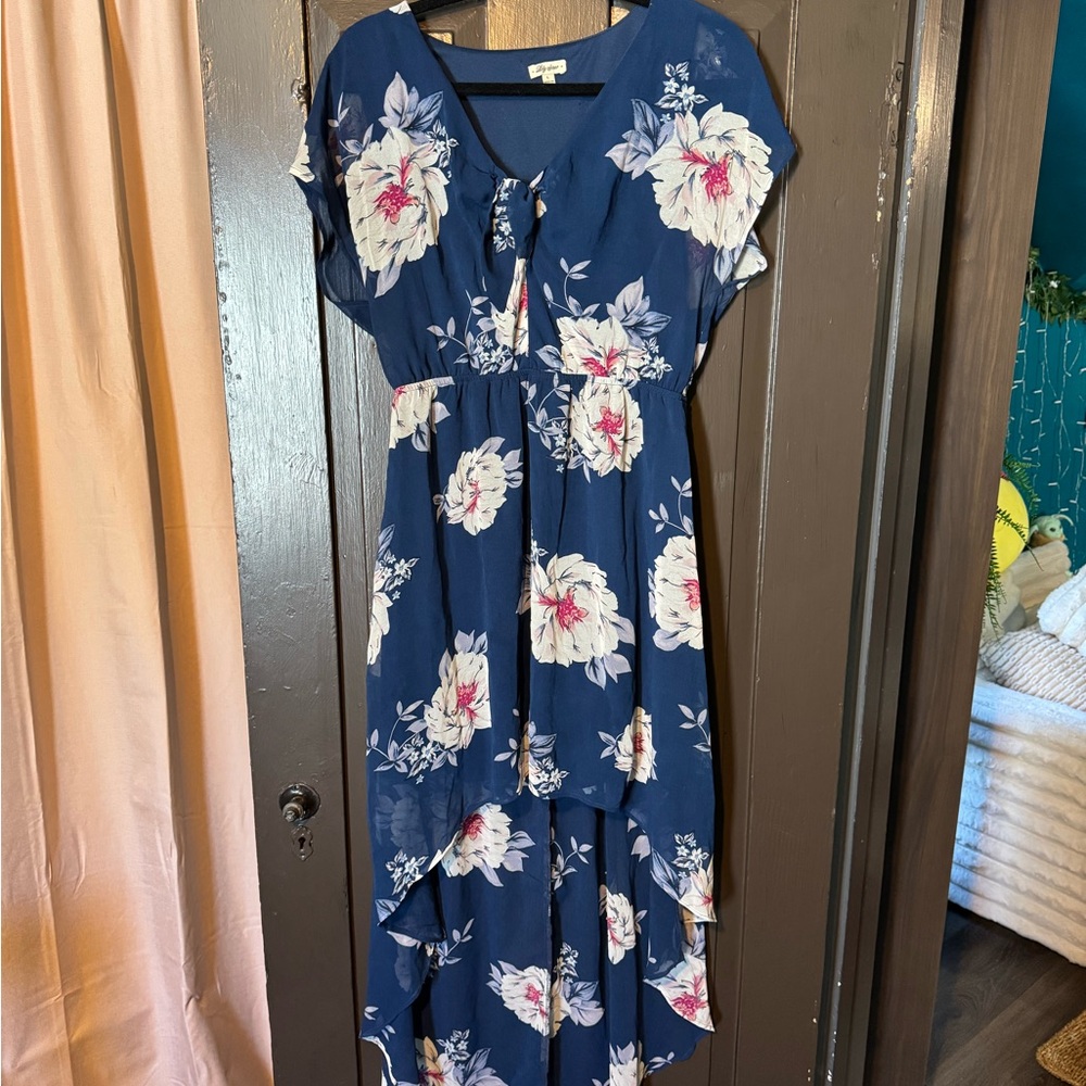 Lily Star Navy Floral High Low Dress